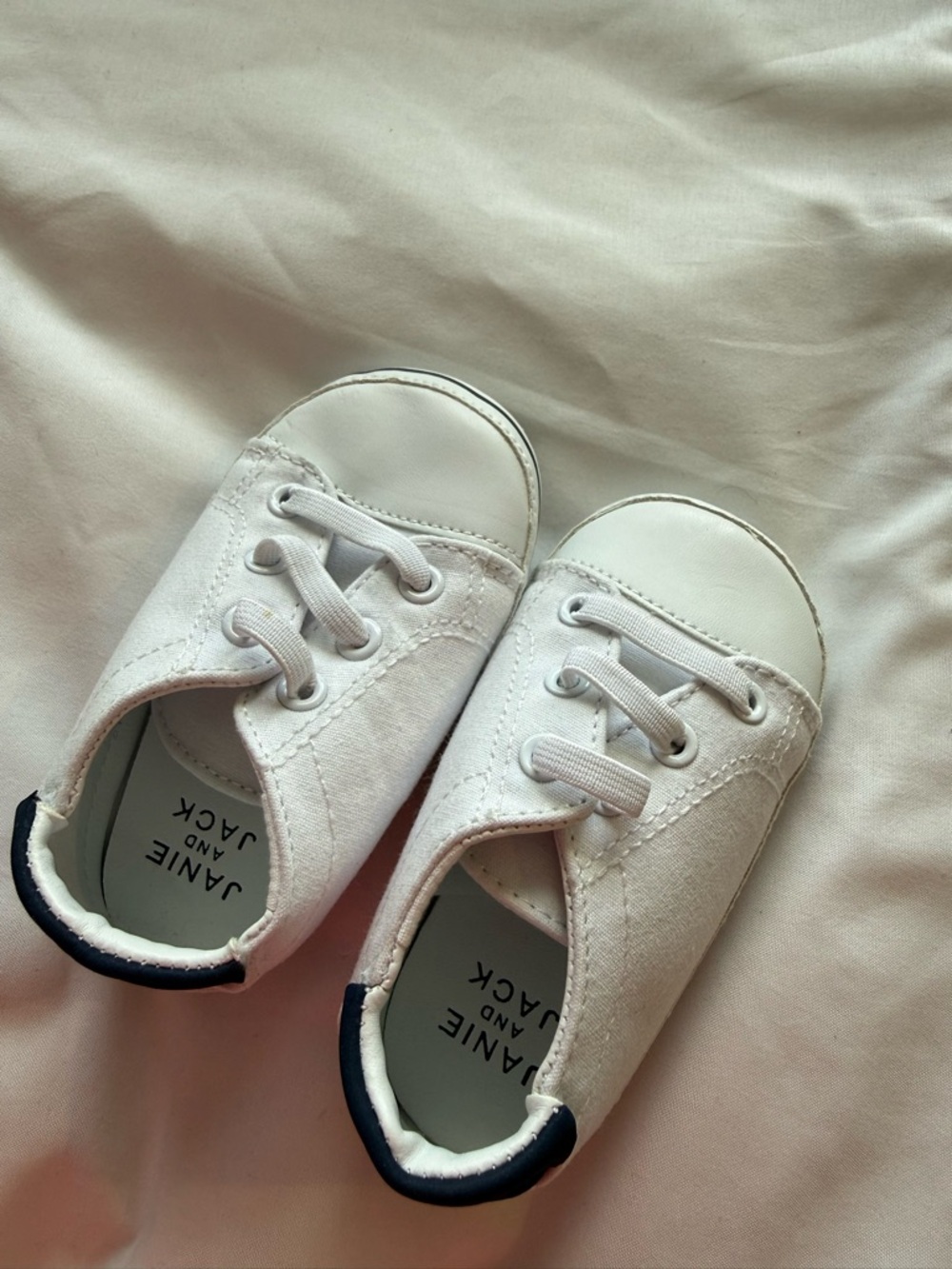 Janie and Jack White and Navy Canvas Baby Sneakers